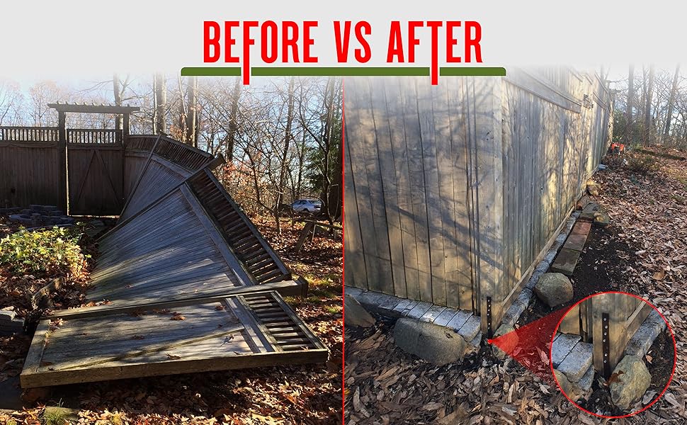 Post Buddy used to repair a leaning fence post next to a wall